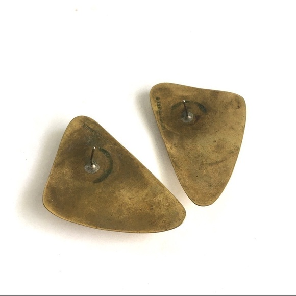 Vintage Modernist Earrings Brass Audrey Schenk Sculptural Maximalist Designer - Picture 6 of 8
